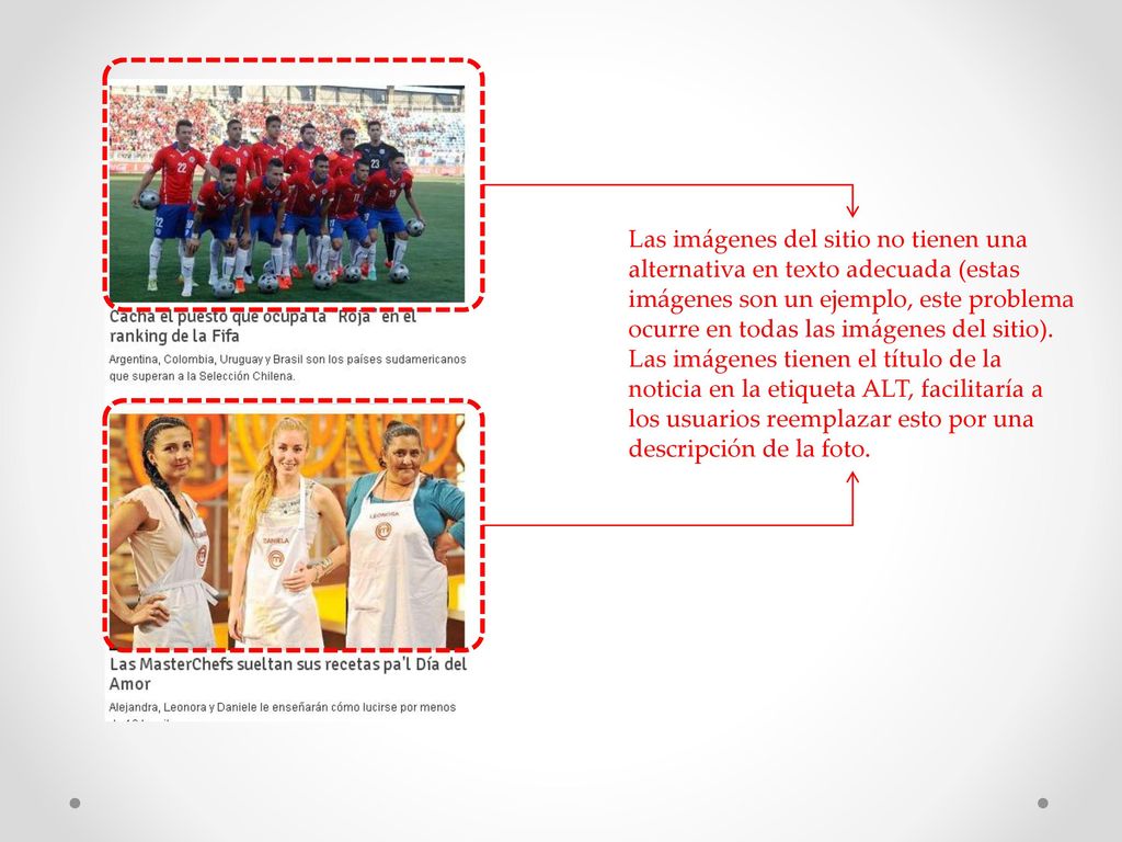 Las imágenes del sitio no tienen una alternativa en texto adecuada (estas imágenes son un ejemplo, este problema ocurre en todas las imágenes del sitio).