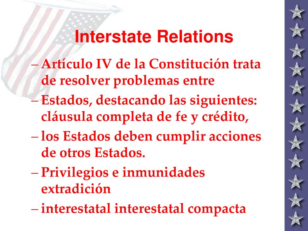 Interstate Relations Artículo IV de la Constitución trata de resolver problemas entre.