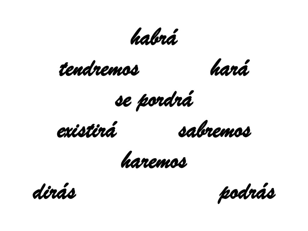 habrá tendremos hará se pordrá existirá sabremos haremos dirás podrás