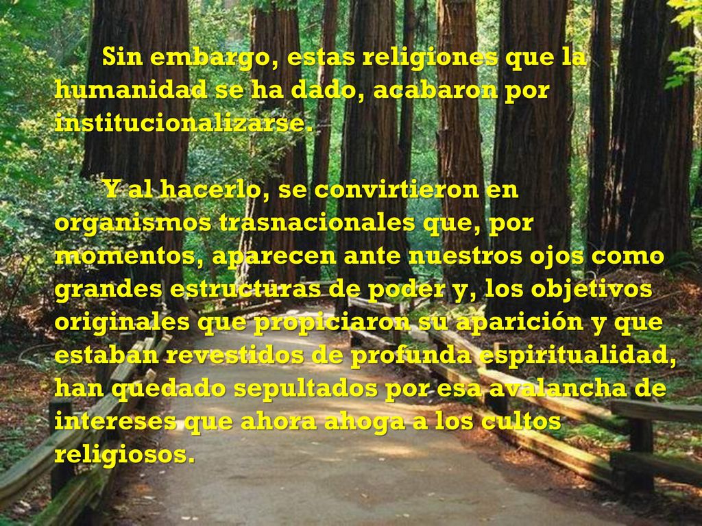 Sin embargo, estas religiones que la humanidad se ha dado, acabaron por institucionalizarse.