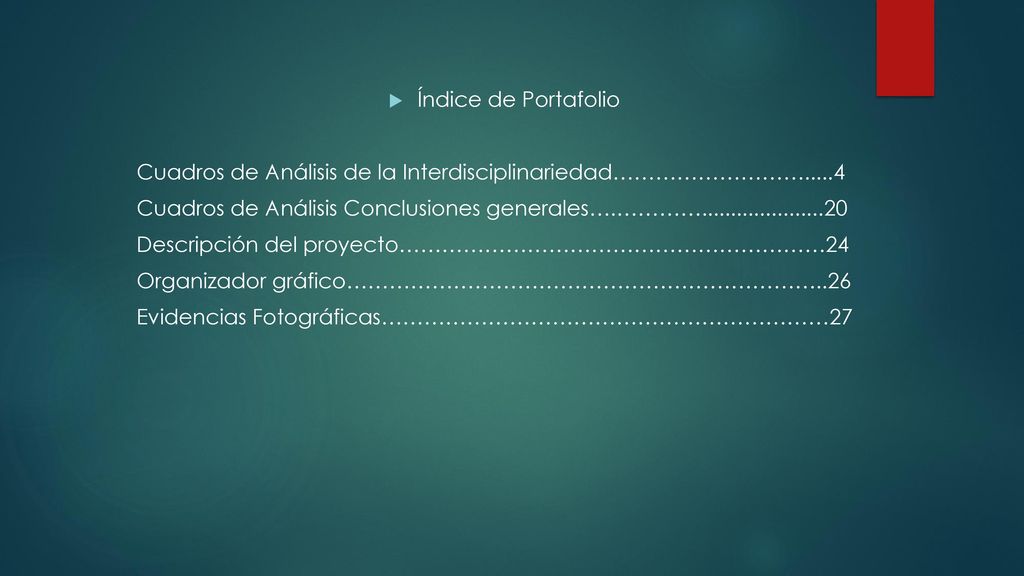 Índice de Portafolio Cuadros de Análisis de la Interdisciplinariedad………………………