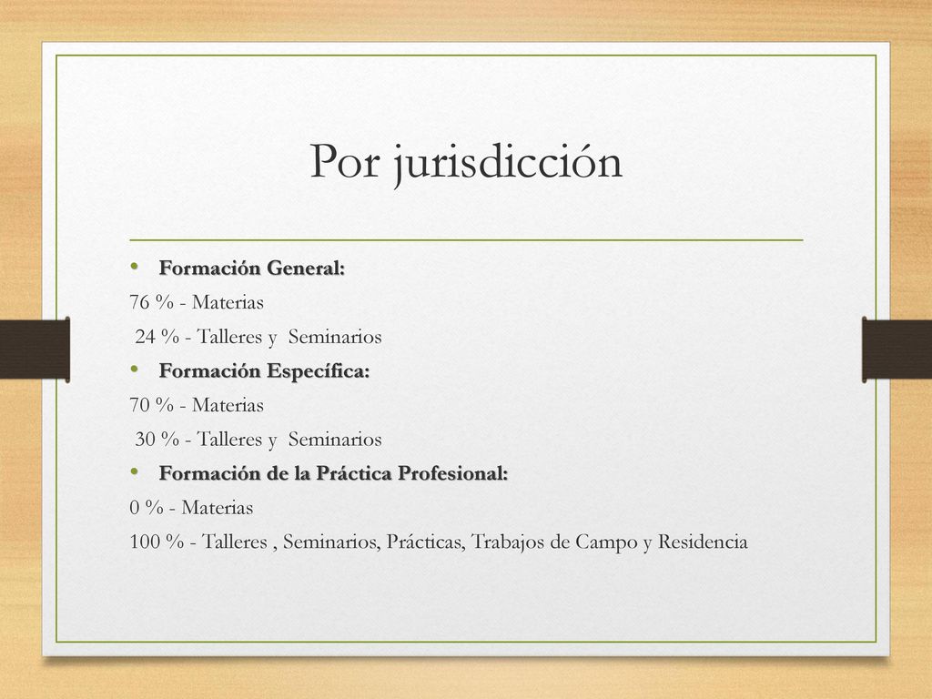 Por jurisdicción Formación General: 76 % - Materias