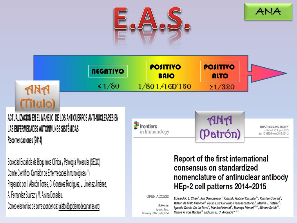 E.A.S. ANA ANA (Título) ANA (Patrón) NEGATIVO POSITIVO BAJO ALTO <