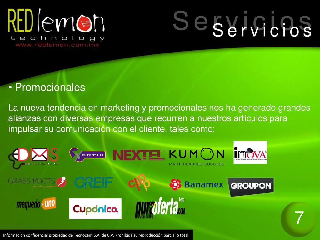 S e r v i c i o s S e r v i c i o s 7 Promocionales