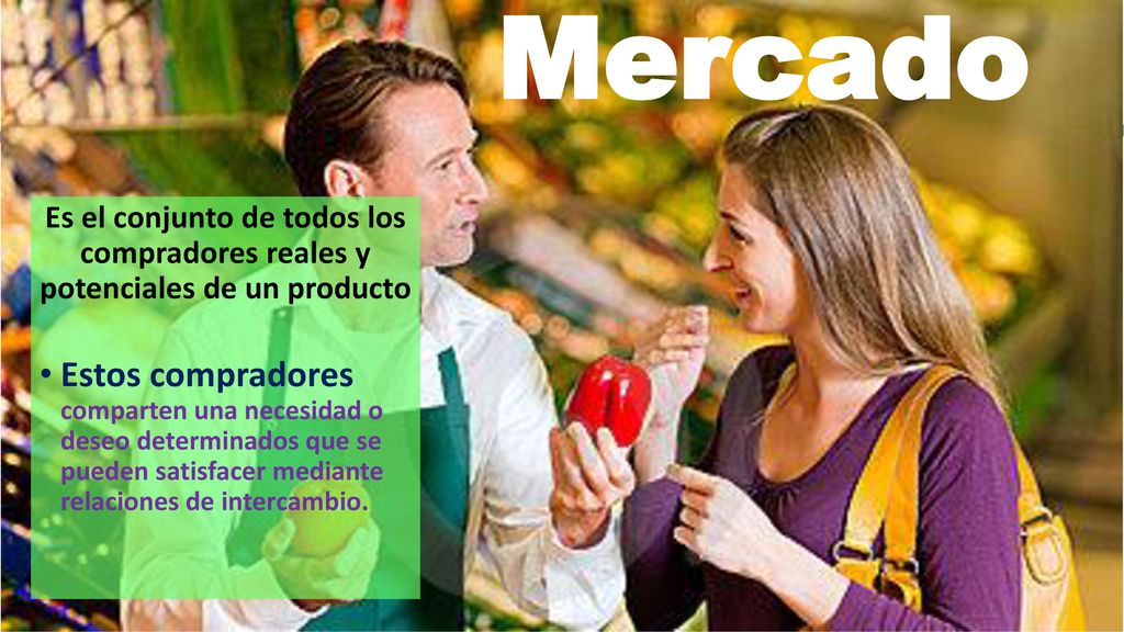 Mercado Es el conjunto de todos los compradores reales y potenciales de un producto.