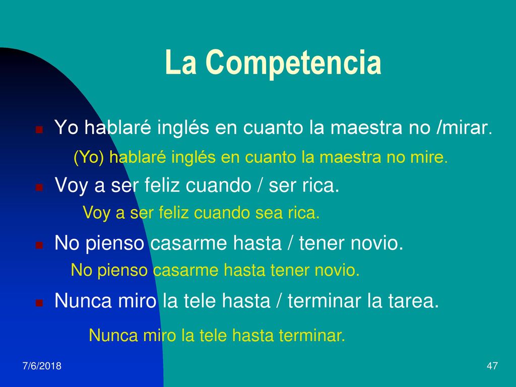 La Competencia Yo hablaré inglés en cuanto la maestra no /mirar.