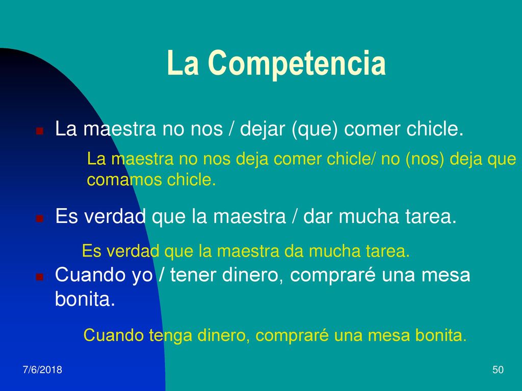 La Competencia La maestra no nos / dejar (que) comer chicle.