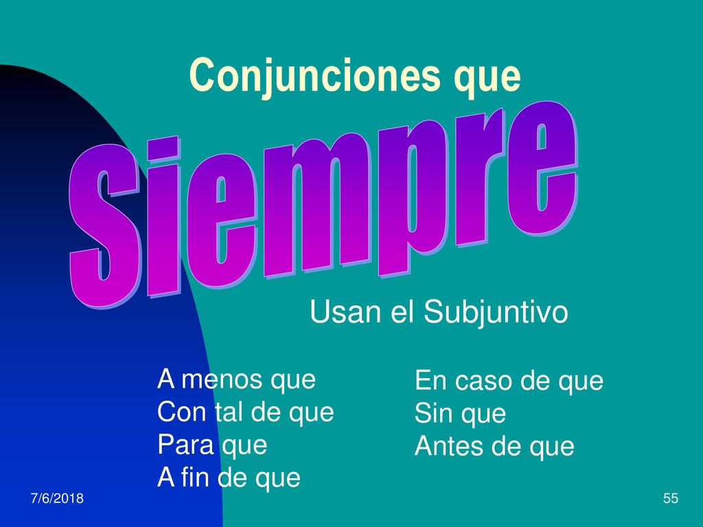 Conjunciones que Siempre Usan el Subjuntivo A menos que En caso de que