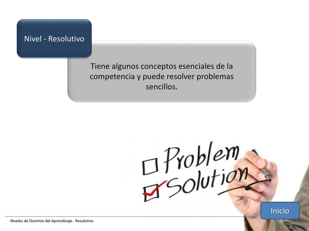 Nivel - Resolutivo Tiene algunos conceptos esenciales de la competencia y puede resolver problemas sencillos.