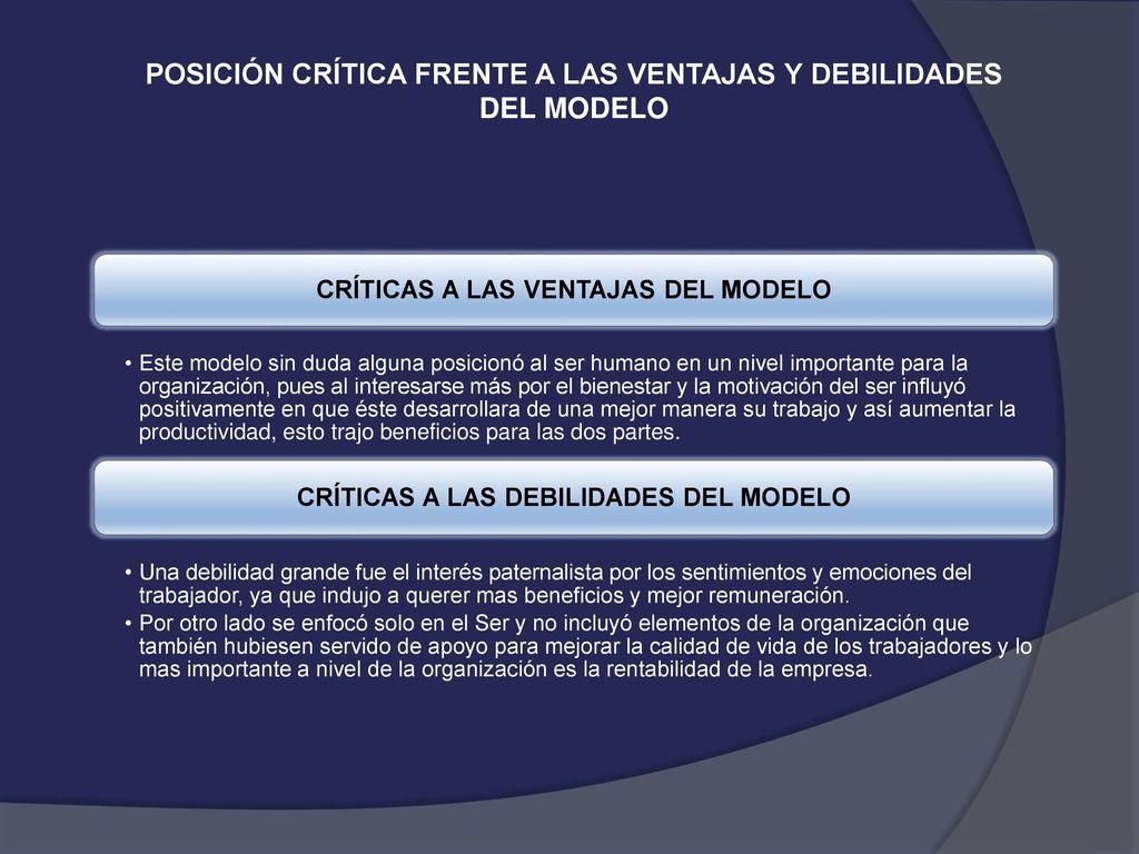 POSICIÓN CRÍTICA FRENTE A LAS VENTAJAS Y DEBILIDADES DEL MODELO