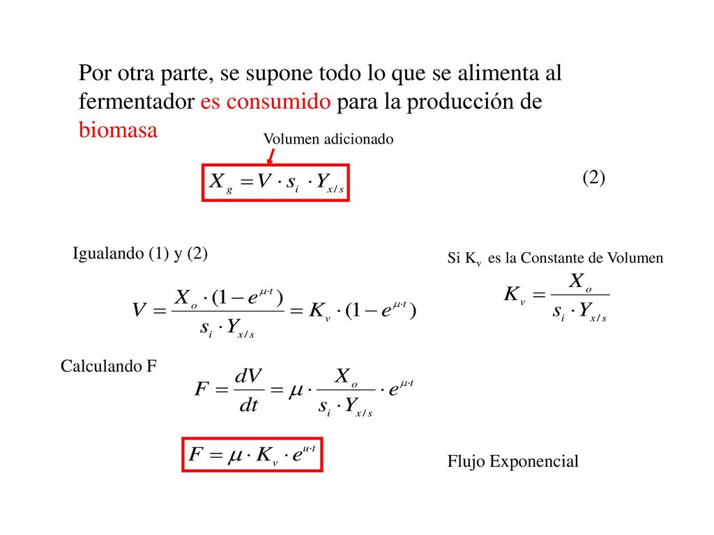 Por otra parte, se supone todo lo que se alimenta al fermentador es consumido para la producción de biomasa
