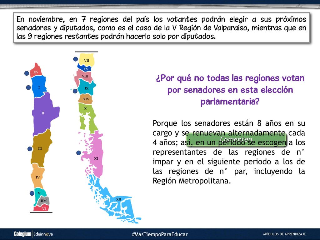En noviembre, en 7 regiones del país los votantes podrán elegir a sus próximos senadores y diputados, como es el caso de la V Región de Valparaíso, mientras que en las 9 regiones restantes podrán hacerlo solo por diputados.