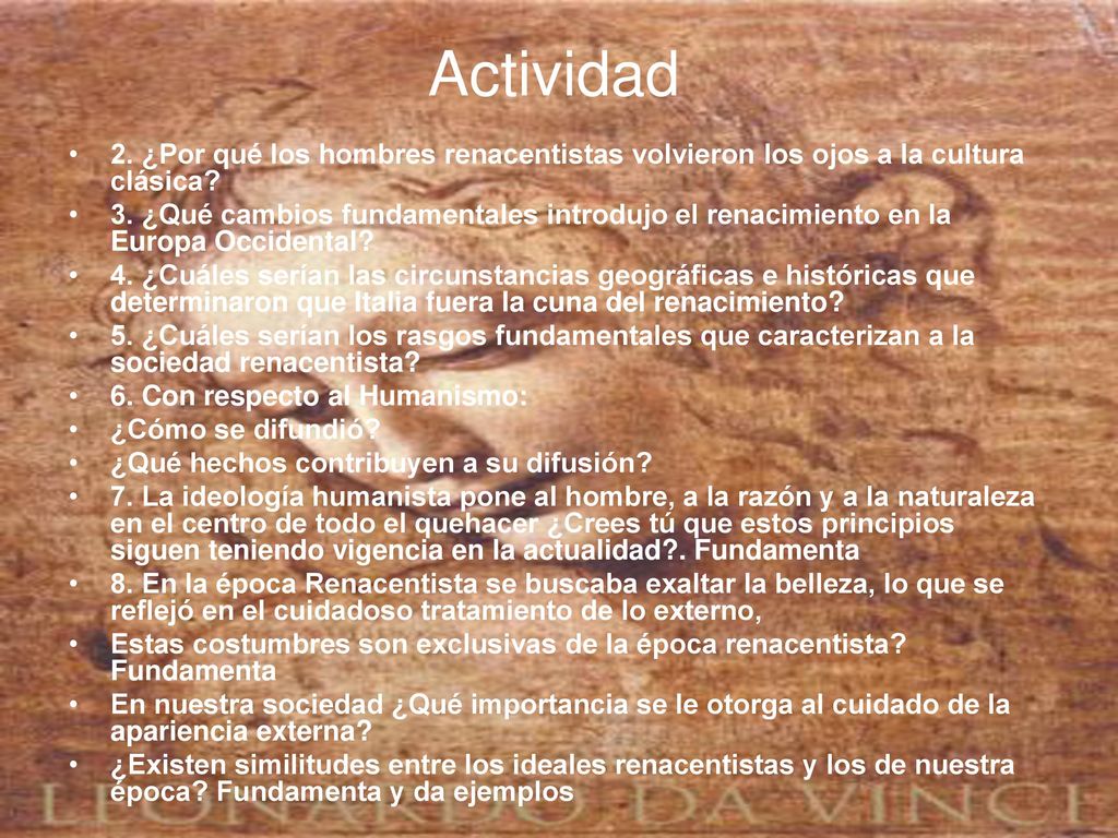 Actividad 2. ¿Por qué los hombres renacentistas volvieron los ojos a la cultura clásica