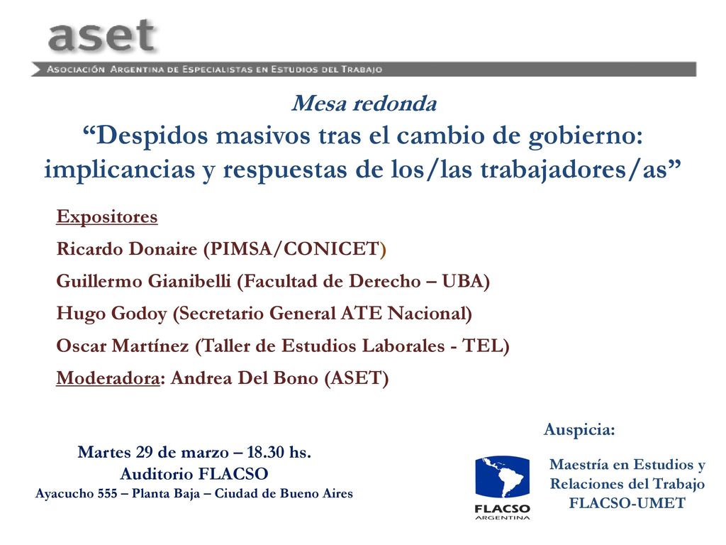 Mesa redonda Despidos masivos tras el cambio de gobierno: implicancias y respuestas de los/las trabajadores/as