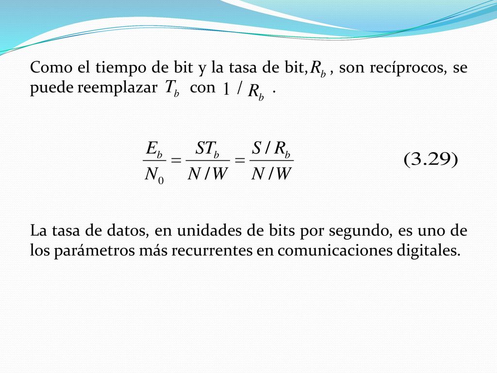 Como el tiempo de bit y la tasa de bit, , son recíprocos, se puede reemplazar con / .