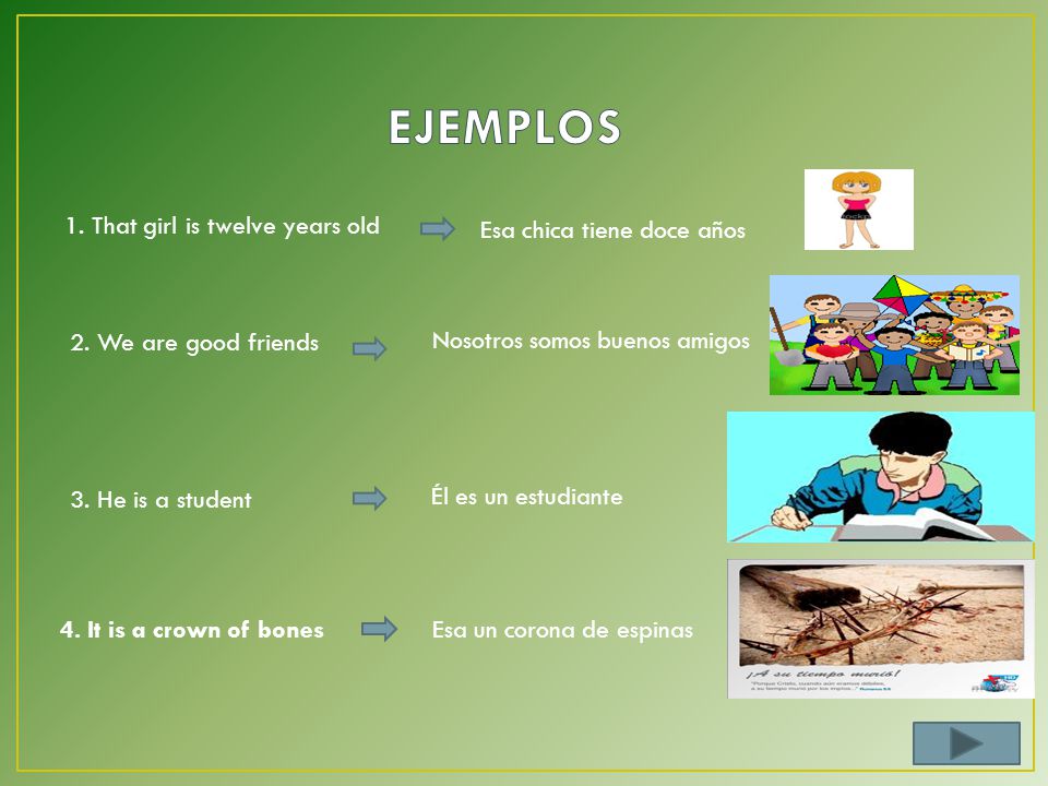 EJEMPLOS 1. That girl is twelve years old Esa chica tiene doce años