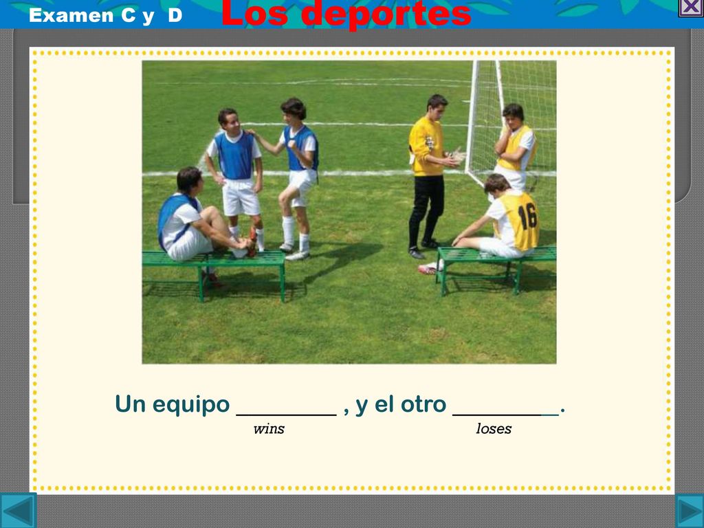 Los deportes Examen C y D Un equipo , y el otro . wins loses