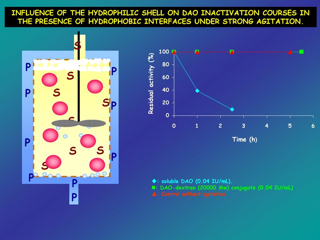 INFLUENCE OF THE HYDROPHILIC SHELL ON DAO INACTIVATION COURSES IN THE PRESENCE OF HYDROPHOBIC INTERFACES UNDER STRONG AGITATION.