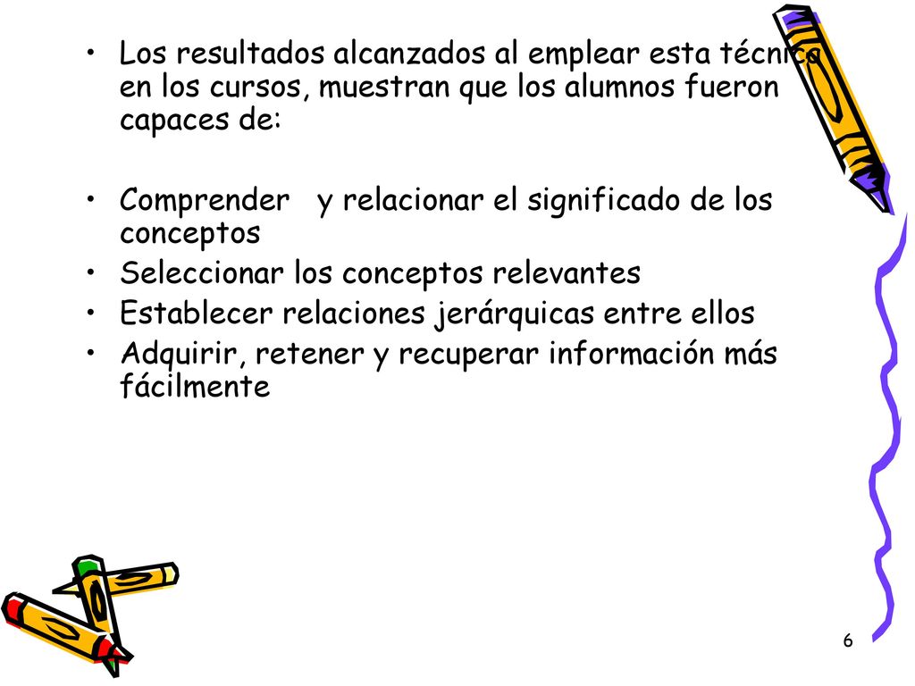 Los resultados alcanzados al emplear esta técnica en los cursos, muestran que los alumnos fueron capaces de: