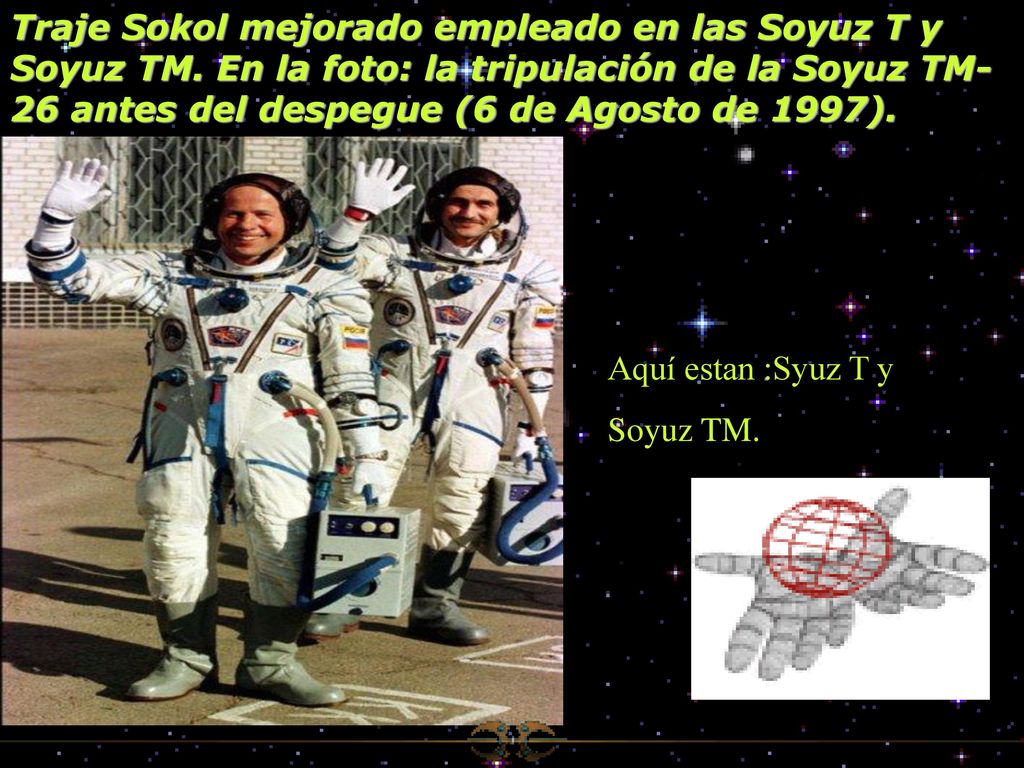 Traje Sokol mejorado empleado en las Soyuz T y Soyuz TM