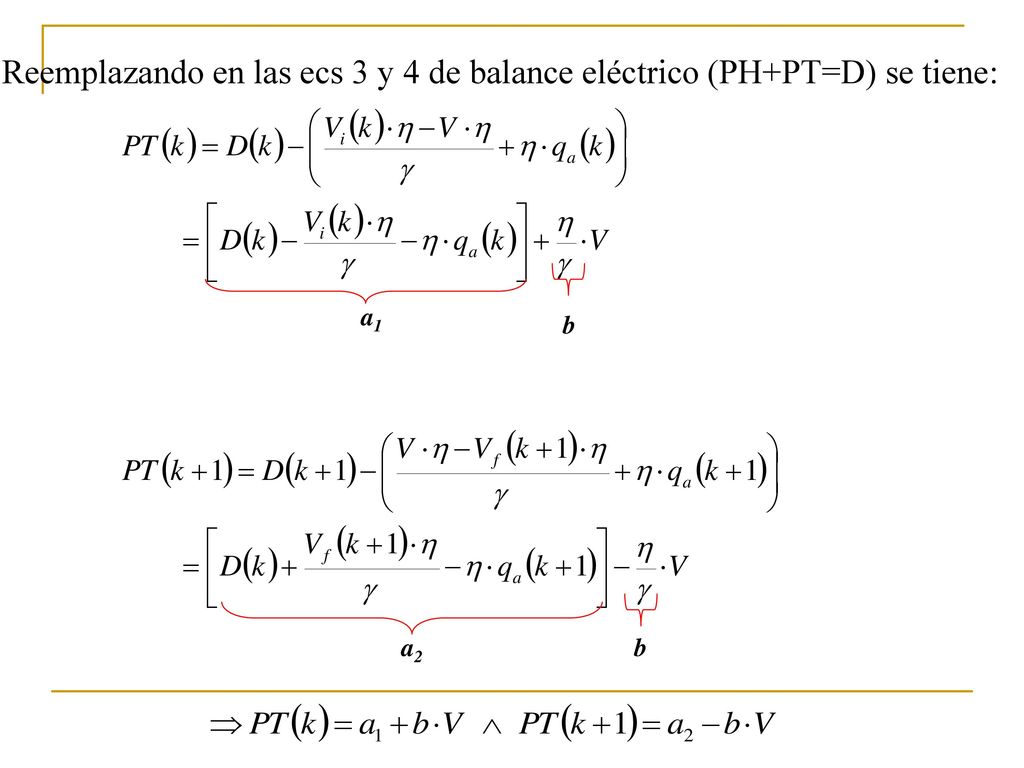 Reemplazando en las ecs 3 y 4 de balance eléctrico (PH+PT=D) se tiene: