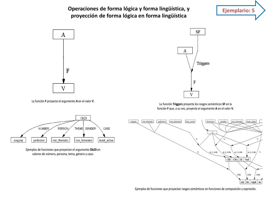 Operaciones de forma lógica y forma lingüística, y proyección de forma lógica en forma lingüística