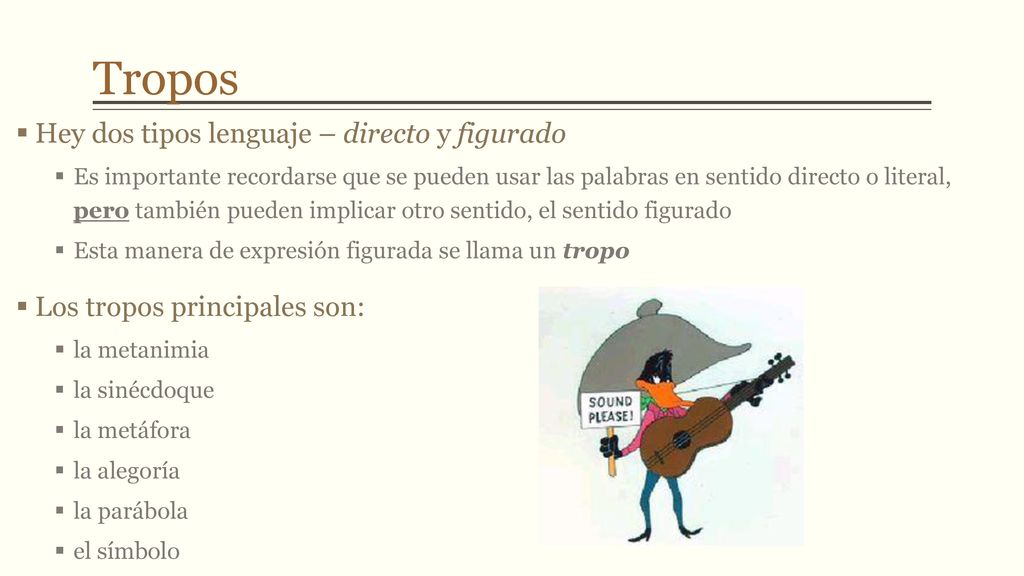 Tropos Hey dos tipos lenguaje – directo y figurado