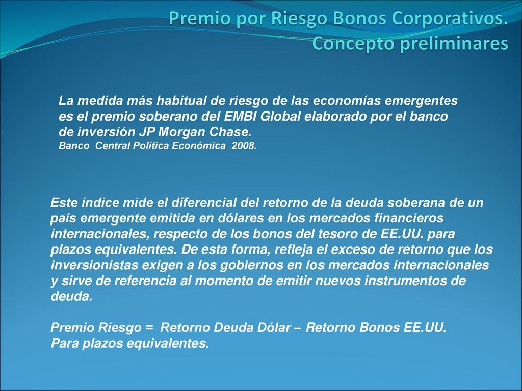 Premio por Riesgo Bonos Corporativos. Concepto preliminares