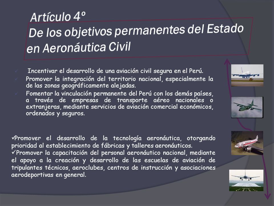 Artículo 4º De los objetivos permanentes del Estado en Aeronáutica Civil