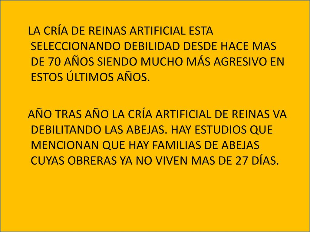 LA CRÍA DE REINAS ARTIFICIAL ESTA SELECCIONANDO DEBILIDAD DESDE HACE MAS DE 70 AÑOS SIENDO MUCHO MÁS AGRESIVO EN ESTOS ÚLTIMOS AÑOS.