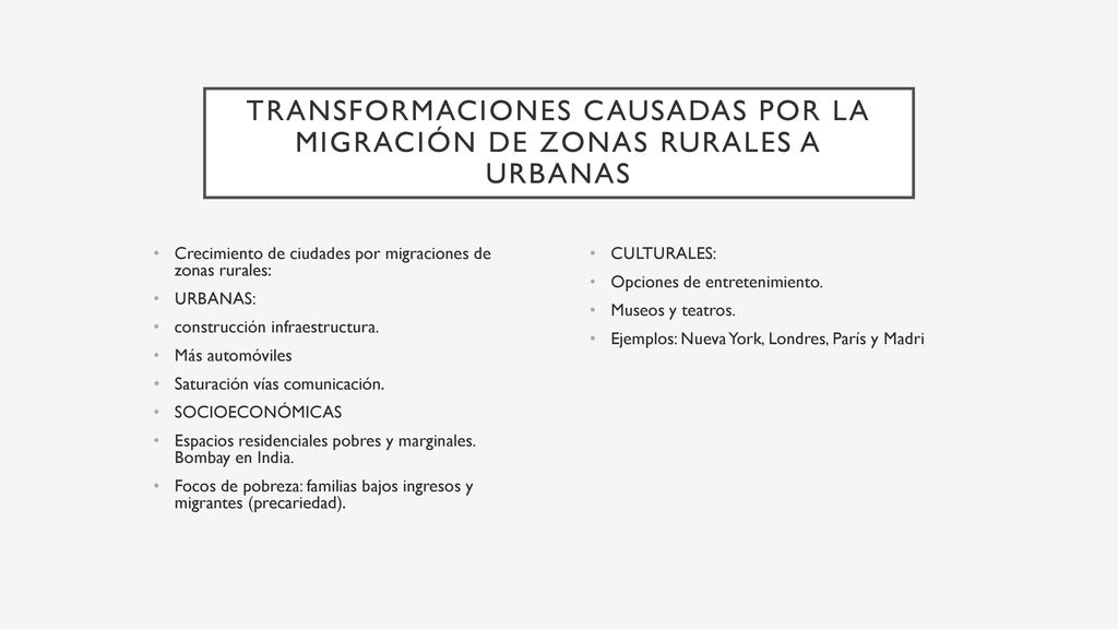 Transformaciones causadas por la migración de zonas rurales a urbanas