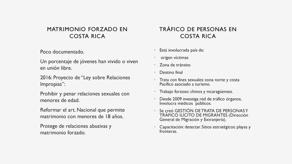 Matrimonio forzado en Costa Rica Tráfico de personas en costa rica