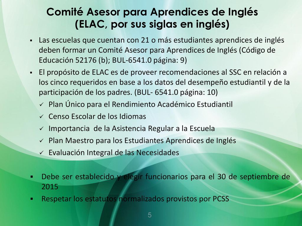 Comité Asesor para Aprendices de Inglés (ELAC, por sus siglas en inglés)