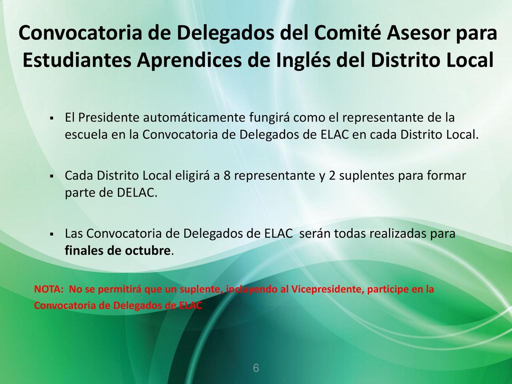 Convocatoria de Delegados del Comité Asesor para Estudiantes Aprendices de Inglés del Distrito Local