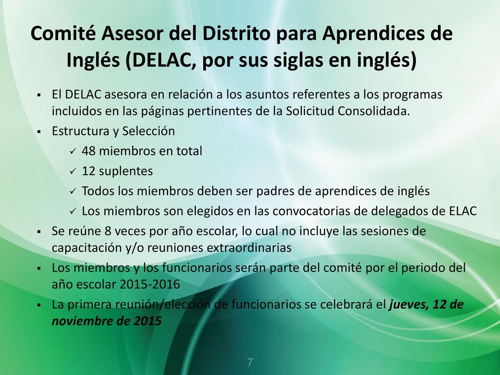 Comité Asesor del Distrito para Aprendices de Inglés (DELAC, por sus siglas en inglés)