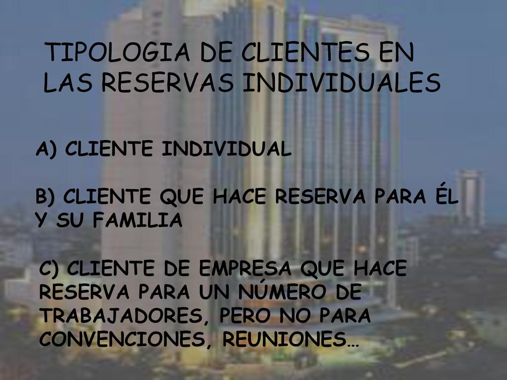 TIPOLOGIA DE CLIENTES EN LAS RESERVAS INDIVIDUALES