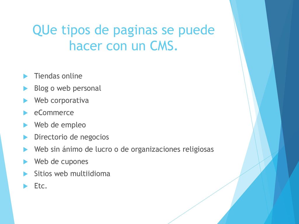 QUe tipos de paginas se puede hacer con un CMS.