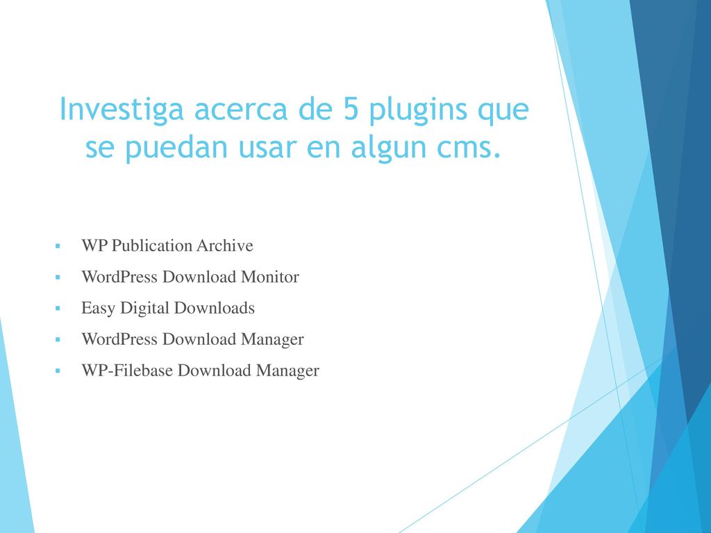 Investiga acerca de 5 plugins que se puedan usar en algun cms.