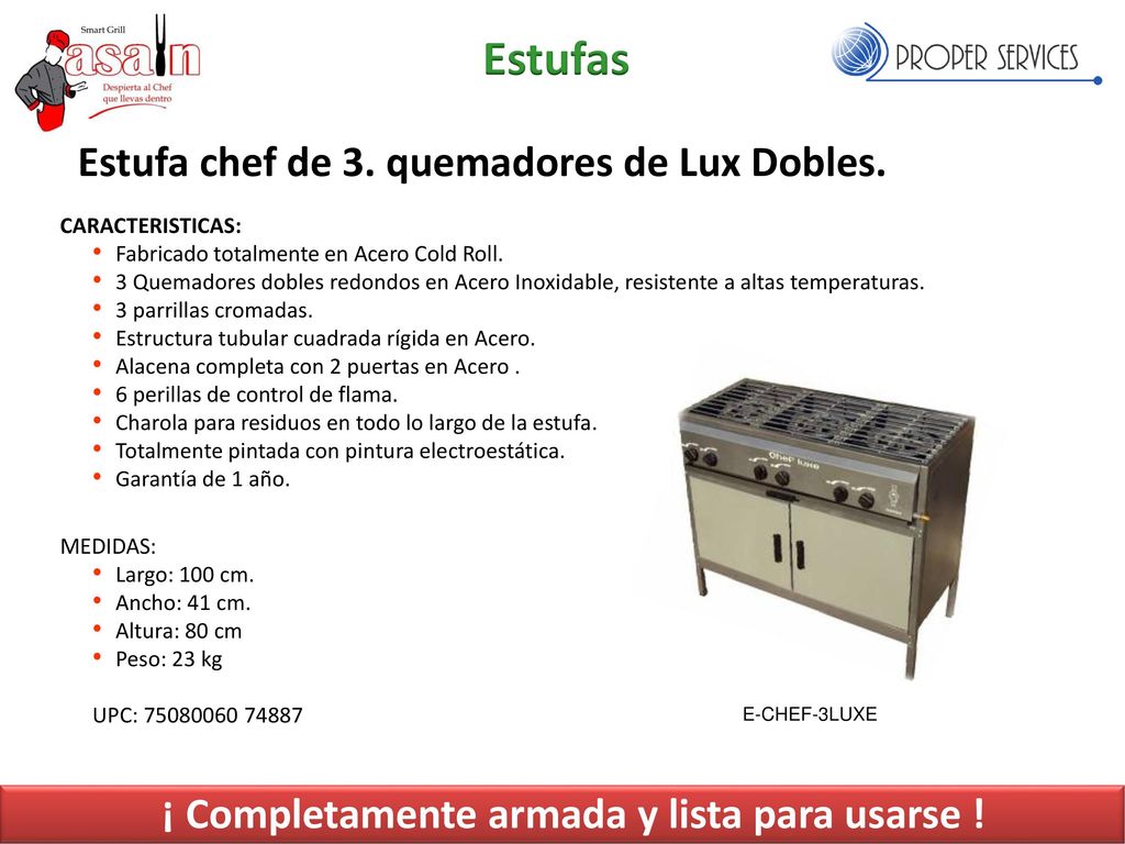 Estufas Estufa chef de 3. quemadores de Lux Dobles.