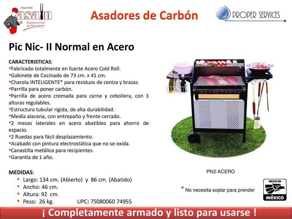 Asadores de Carbón Pic Nic- II Normal en Acero
