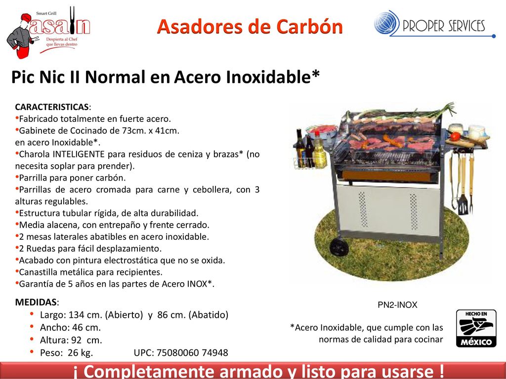Asadores de Carbón Pic Nic II Normal en Acero Inoxidable*