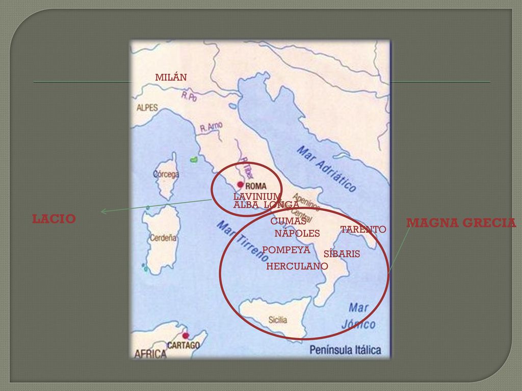 LACIO MAGNA GRECIA MILÁN LAVINIUM ALBA LONGA CUMAS TARENTO NÁPOLES