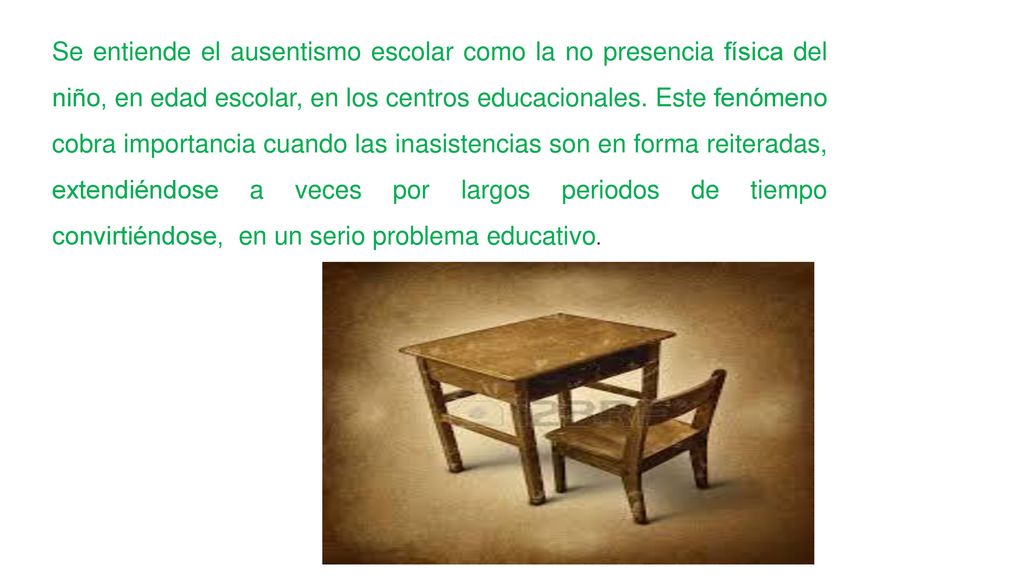 Se entiende el ausentismo escolar como la no presencia física del niño, en edad escolar, en los centros educacionales.