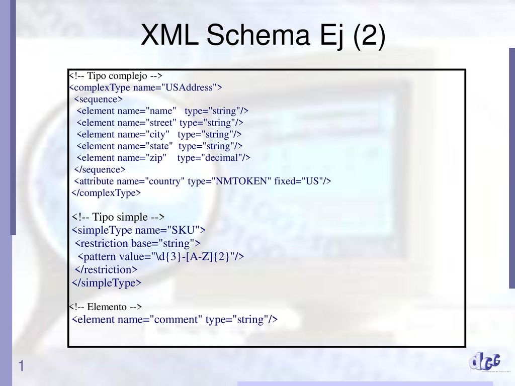 XML Schema Ej (2) <!-- Tipo simple -->