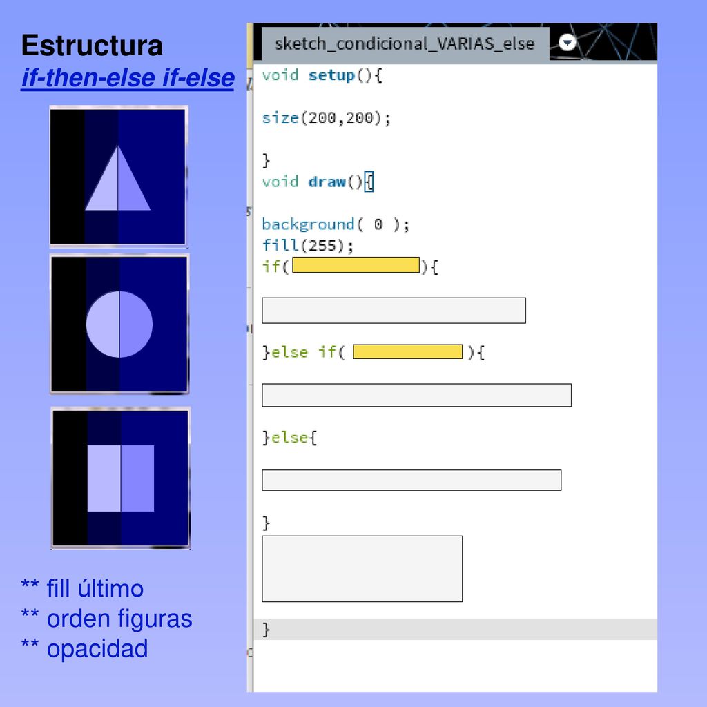 Estructura if-then-else if-else ** fill último ** orden figuras