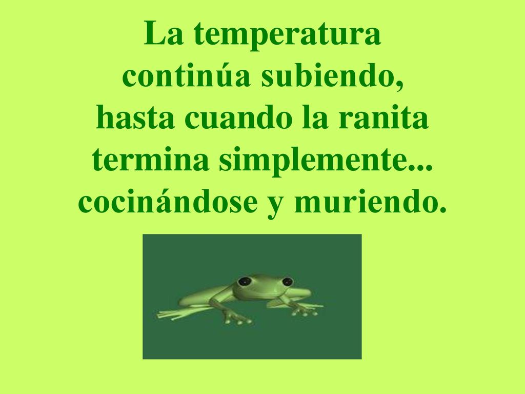 La temperatura continúa subiendo, hasta cuando la ranita termina simplemente...