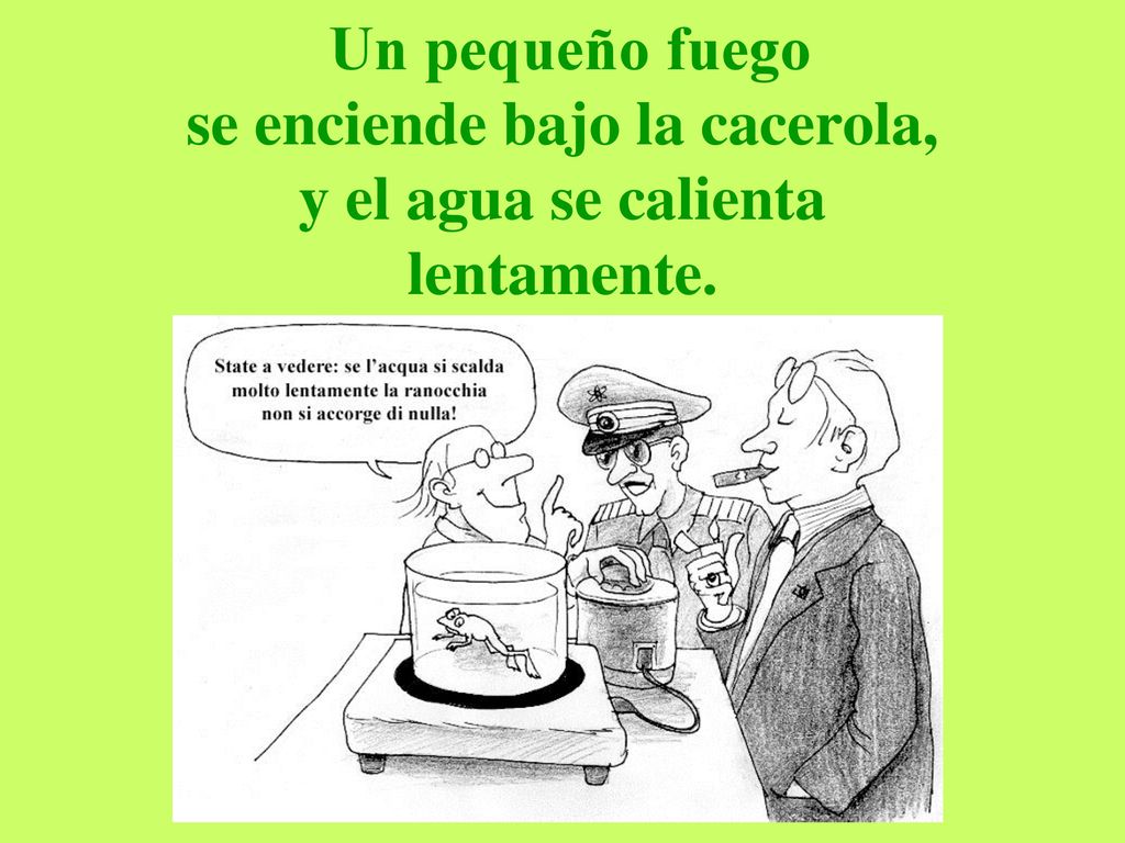 Un pequeño fuego se enciende bajo la cacerola, y el agua se calienta lentamente.