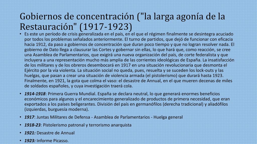 Gobiernos de concentración ( la larga agonía de la Restauración ( )