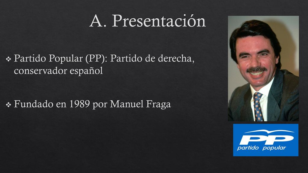 A. Presentación Partido Popular (PP): Partido de derecha, conservador español.