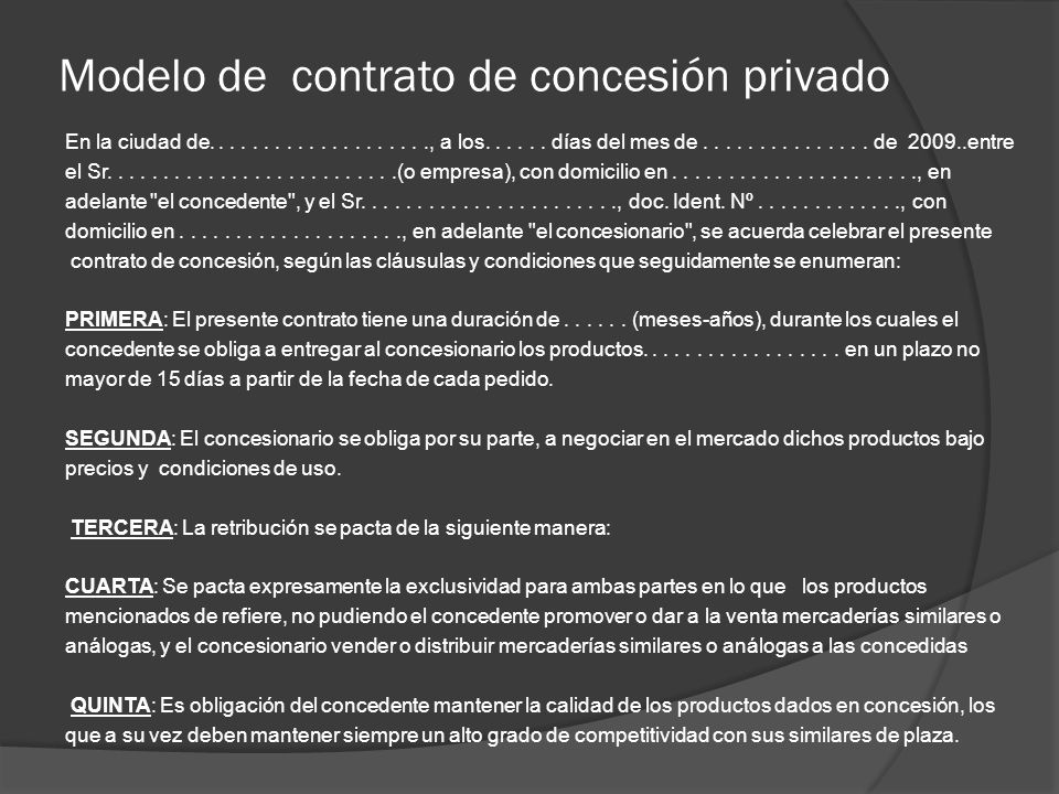 Modelo de contrato de concesión privado